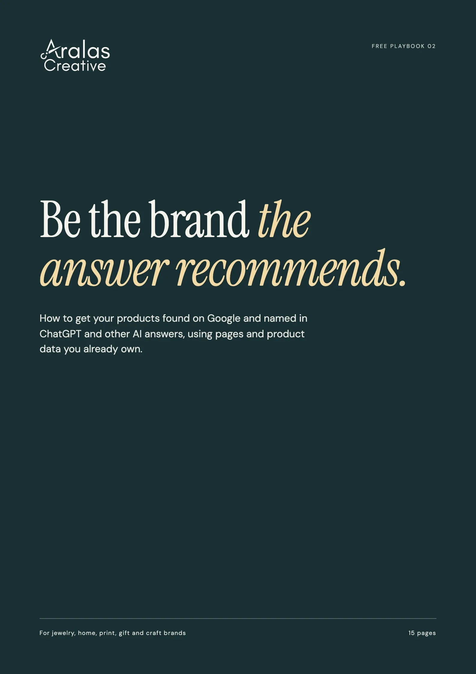 Cover of The search and AI answers playbook, a 15-page PDF from Aralas Creative
